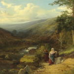 Two women resting by a stream