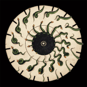 Snakes emerging from centre of disc